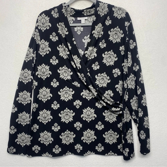 Charter Club Woman Stretchy Blouse 2x Black Floral - Picture 1 of 4